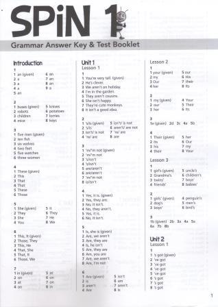 SPiN 1 Grammar Book Key with Test Booklet