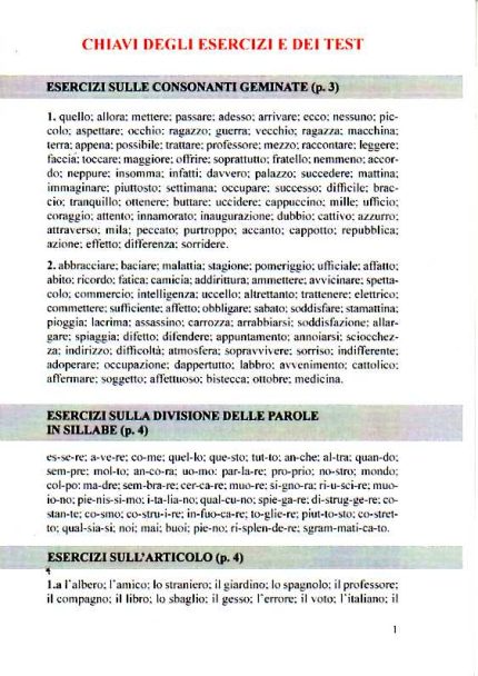 LINGUA ITALIANA PER STRANIERI,Corso medio, Chiavi