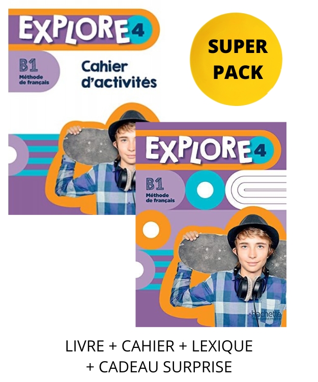 Explore 4 Super Pack (Livre d' eleve + Cahier d' activites + Lexique + Test DELF + Cadeau Surprise)