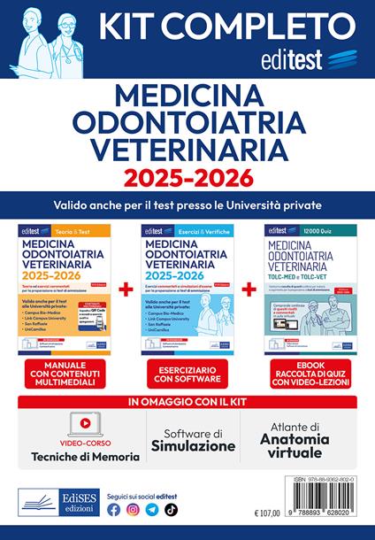 Kit Completo EdiTEST Medicina, Odontoiatria, Veterinaria 2025-2026. Con Software di Simulazione